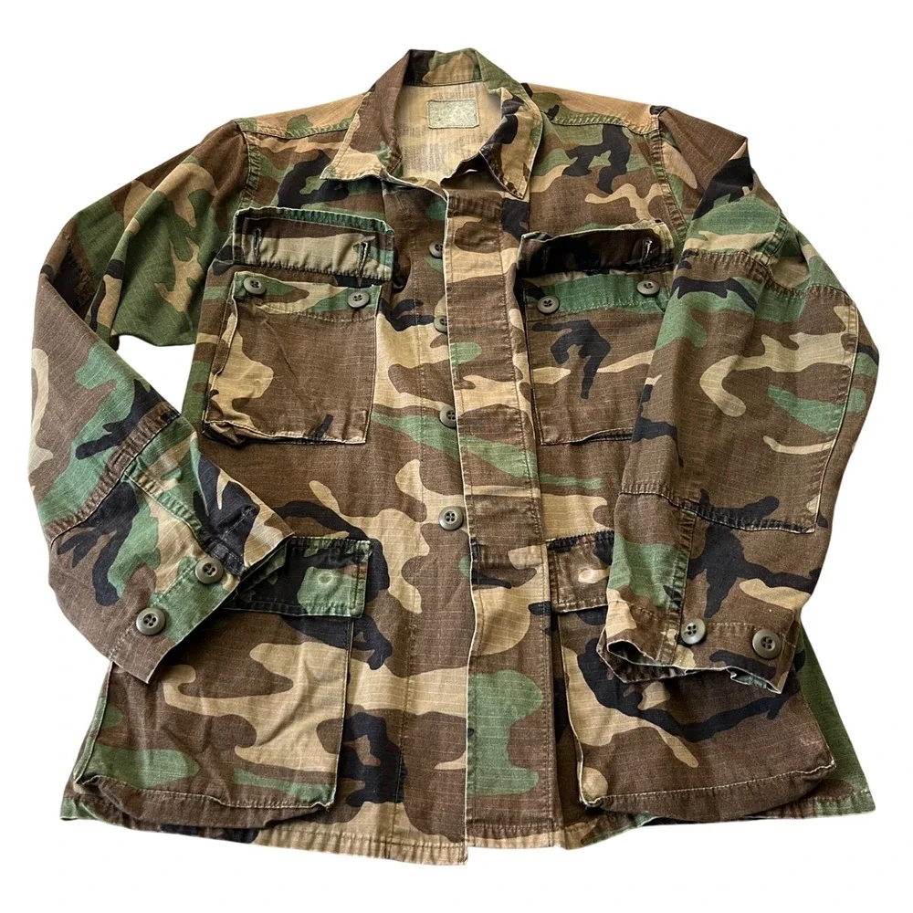 Vintage Mens Camouflage‎ Field Jacket Military Style Button Up Hunting Coat